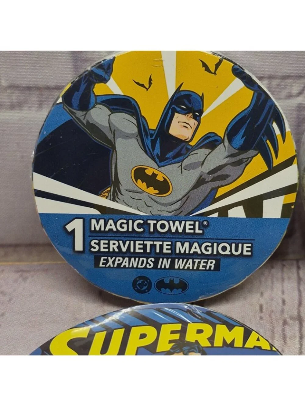 Peachtree Magic Towels Expands In Water~Lot Of 4~Superman Batman~11x11in